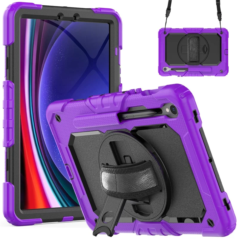 Для Samsung Galaxy Tab S9 (X710 / X716B / X718U) PC+Silicone Kickstand Case Anti-Drop Tablet Cover with PET Screen Film - Purple