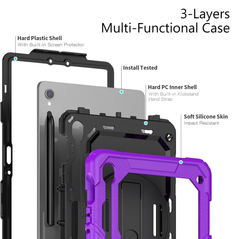 Для Samsung Galaxy Tab S9 (X710 / X716B / X718U) PC+Silicone Kickstand Case Anti-Drop Tablet Cover with PET Screen Film - Purple