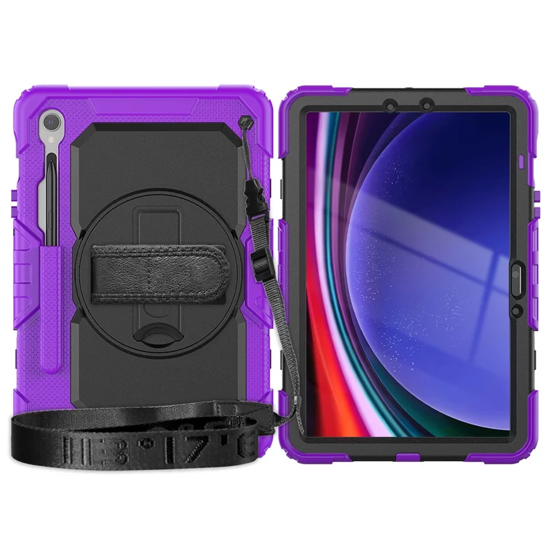 Для Samsung Galaxy Tab S9 (X710 / X716B / X718U) PC+Silicone Kickstand Case Anti-Drop Tablet Cover with PET Screen Film - Purple
