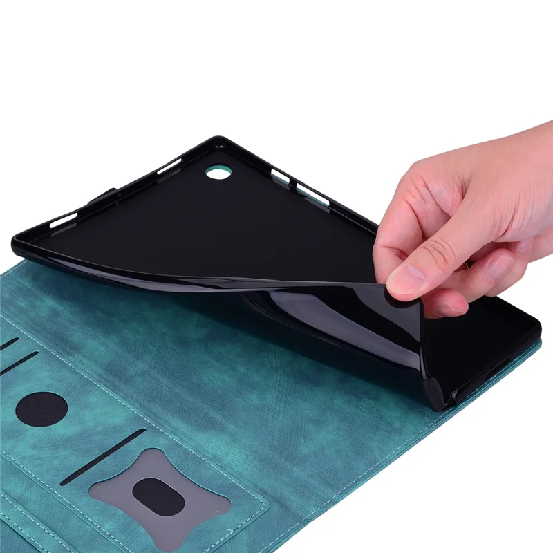 For Samsung Galaxy Tab A9+ Shockproof PU Leather Cover Flower Cat Imprinted Tablet Case - Green