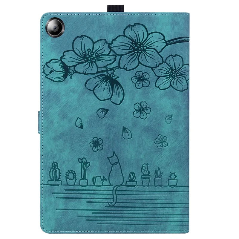 For Samsung Galaxy Tab A9+ Shockproof PU Leather Cover Flower Cat Imprinted Tablet Case - Green