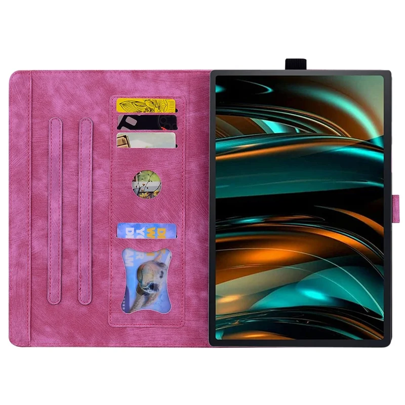 For Samsung Galaxy Tab A9+ Shockproof PU Leather Cover Flower Cat Imprinted Tablet Case - Rose
