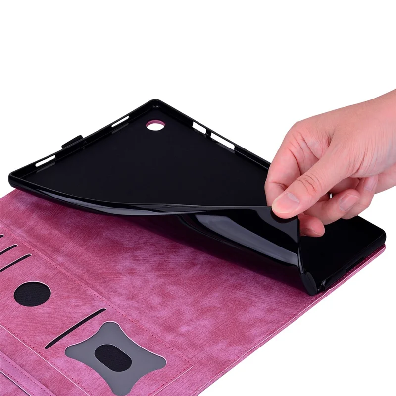 For Samsung Galaxy Tab A9+ Shockproof PU Leather Cover Flower Cat Imprinted Tablet Case - Rose
