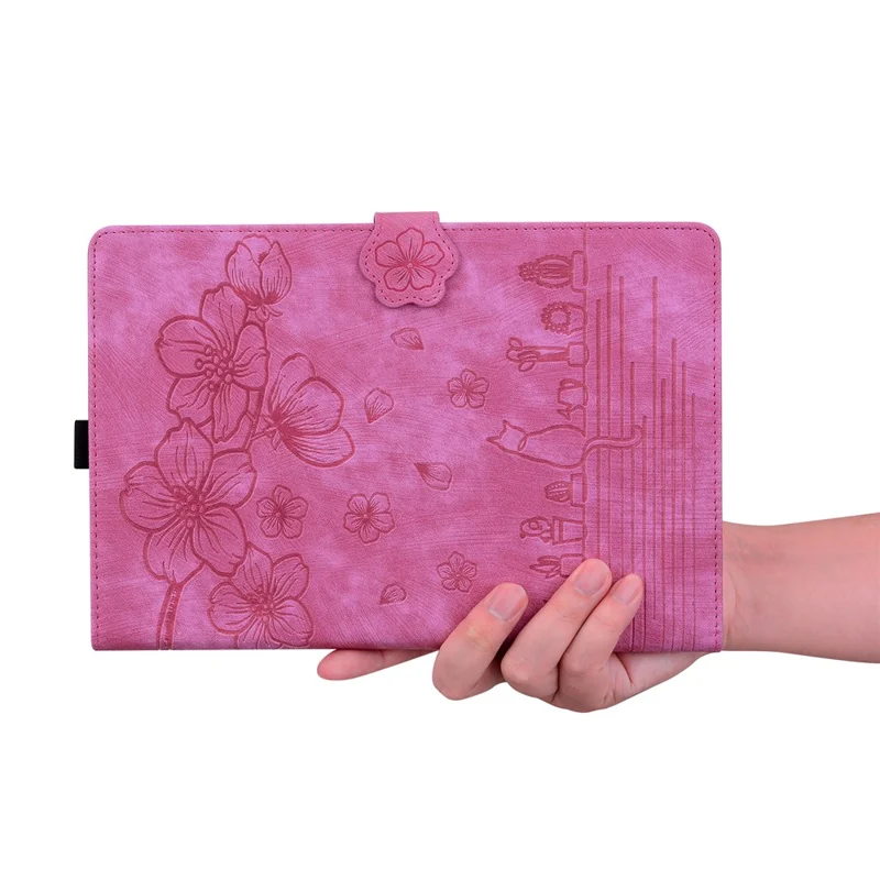 For Samsung Galaxy Tab A9+ Shockproof PU Leather Cover Flower Cat Imprinted Tablet Case - Rose