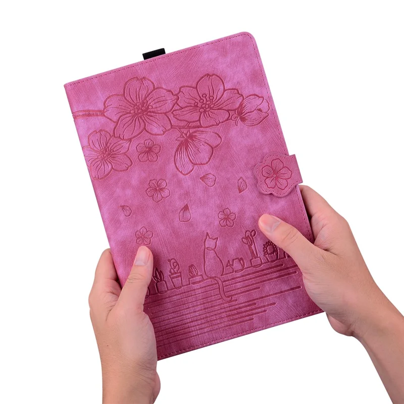 For Samsung Galaxy Tab A9+ Shockproof PU Leather Cover Flower Cat Imprinted Tablet Case - Rose