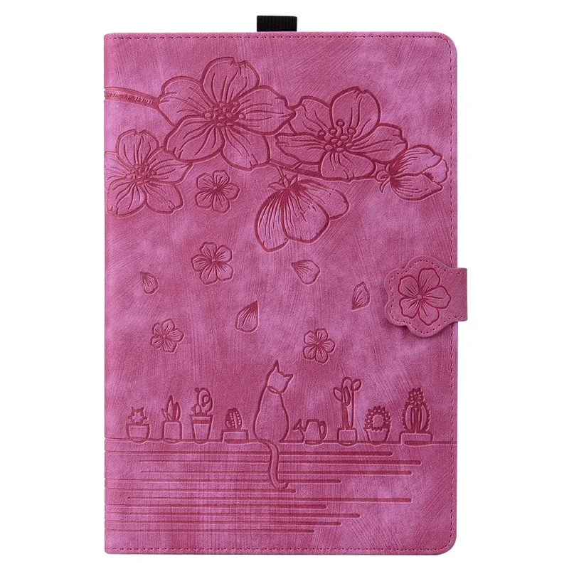 For Samsung Galaxy Tab A9+ Shockproof PU Leather Cover Flower Cat Imprinted Tablet Case - Rose