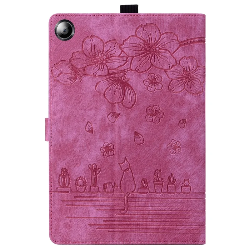 For Samsung Galaxy Tab A9+ Shockproof PU Leather Cover Flower Cat Imprinted Tablet Case - Rose