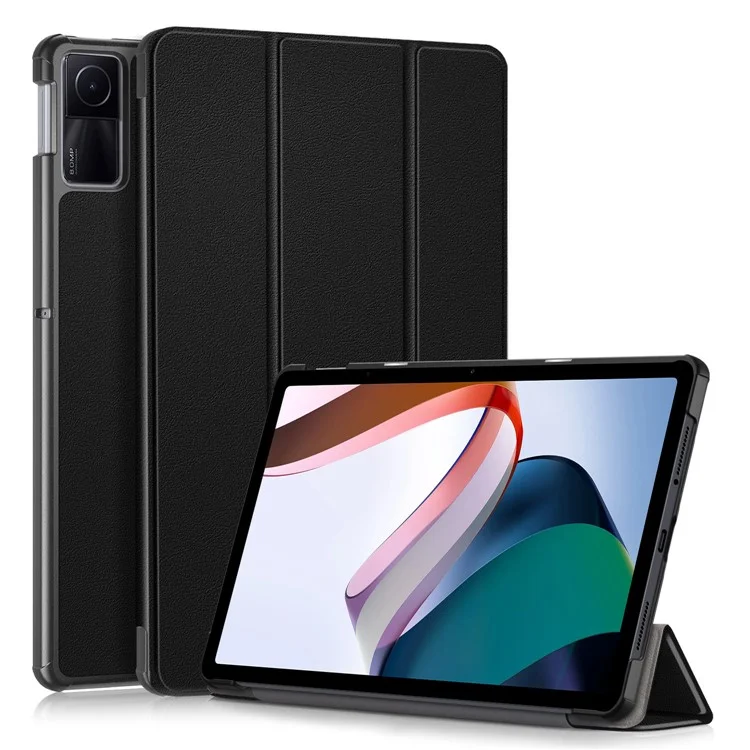 Pour Xiaomi Redmi Pad SE Étui en cuir PU Trifold Stand Étui de protection complète pour tablette - Noir