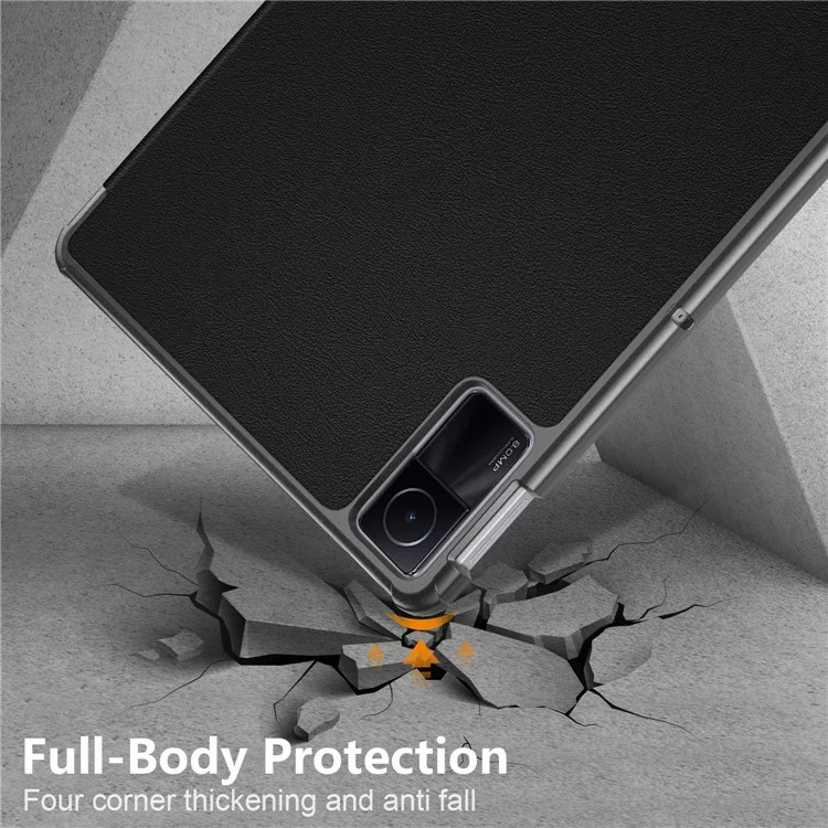 Pour Xiaomi Redmi Pad SE Étui en cuir PU Trifold Stand Étui de protection complète pour tablette - Noir