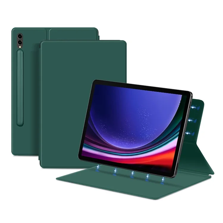 For Samsung Galaxy Tab S10+ / S9+ PU Leather Tablet Case Magnetic Absorption Stand Tablet Cover - Green