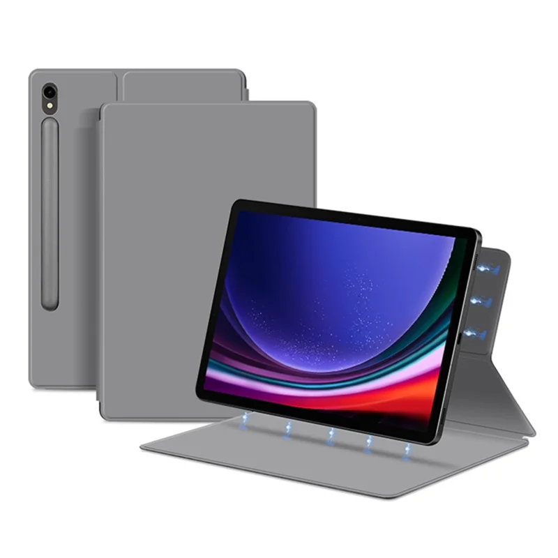 Para Samsung Galaxy Tab S9 Funda magnética para tableta Estuche de piel PU Soporte antideslizante Cubierta de tableta - Gris