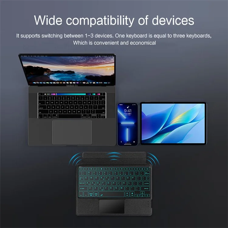 Para el estuche de cuero vivo Pad Air + teclado Bluetooth con trackpad retroiluminado - Negro