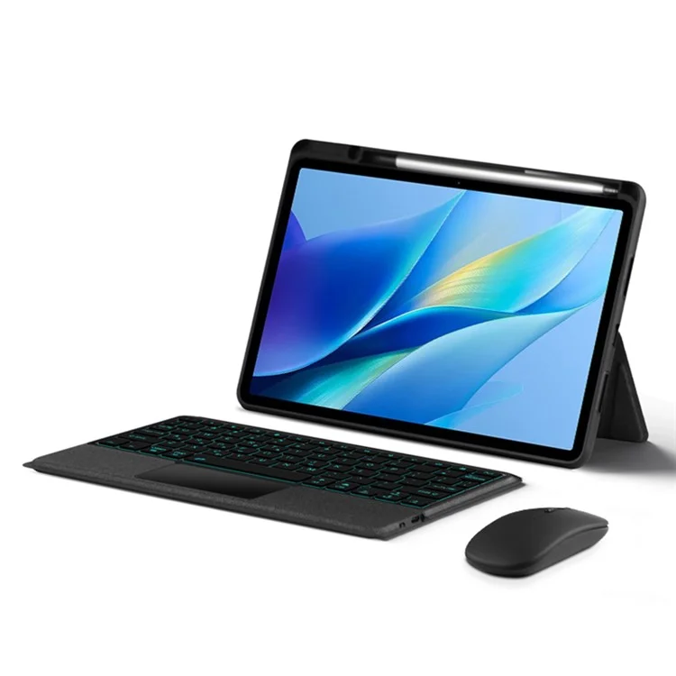 Para el estuche de cuero vivo Pad Air + teclado Bluetooth con trackpad retroiluminado - Negro