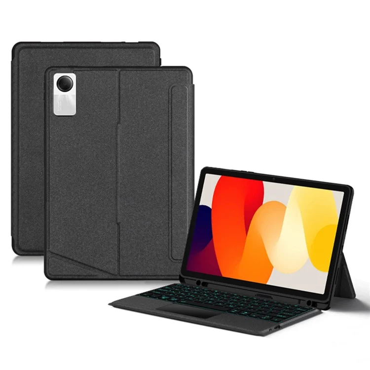 Étui en Cuir PU Pour Xiaomi Redmi Pad Se, Couvercle de Tablette de Support + Clavier Détachable de Rétroéclairage Avec Pavé Tactile - Noir