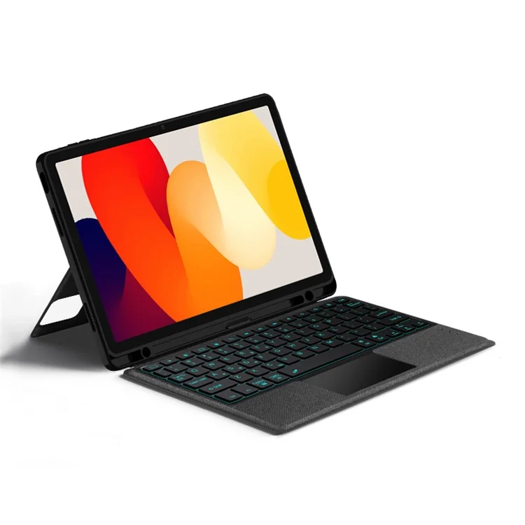 Para Xiaomi Redmi Pad SE Estojo de Couro + Teclado Bluetooth com Trackpad Backlight - Preto