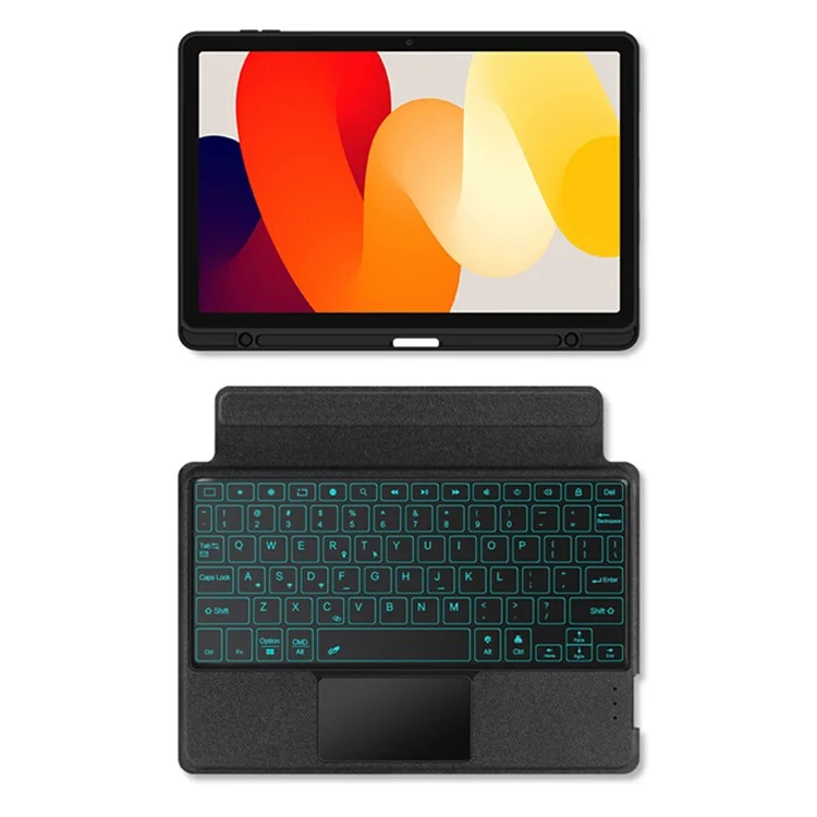Para Xiaomi Redmi Pad SE Estojo de Couro + Teclado Bluetooth com Trackpad Backlight - Preto