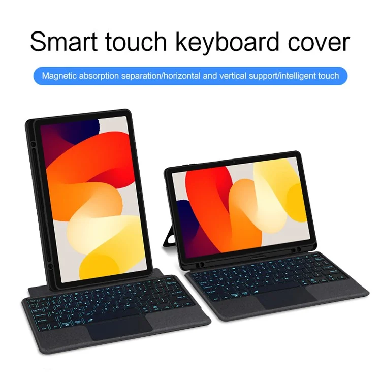Para Xiaomi Redmi Pad SE Estojo de Couro + Teclado Bluetooth com Trackpad Backlight - Preto