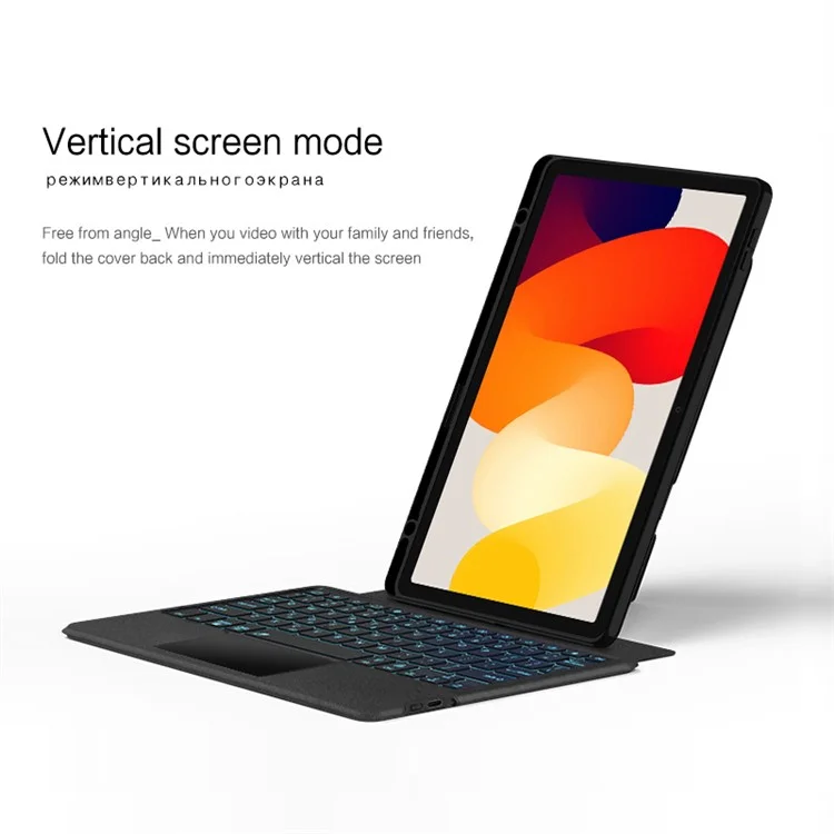 Para Xiaomi Redmi Pad SE Estojo de Couro + Teclado Bluetooth com Trackpad Backlight - Preto
