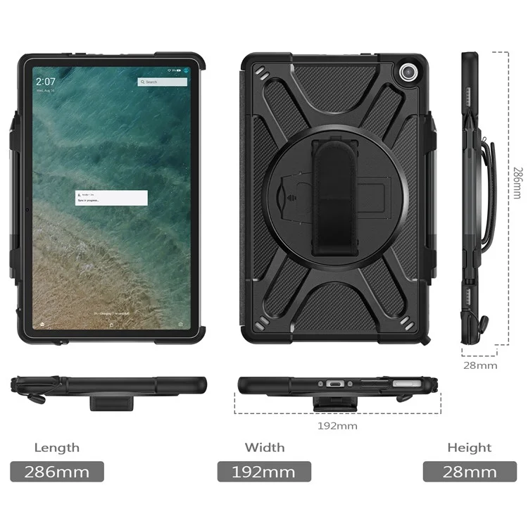 Para Amazon Fire Max 11 Kickstand Tablet Case PC + TPU Funda protectora a prueba de golpes con correa para la mano - Negro