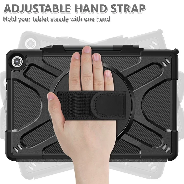Para Amazon Fire Max 11 Kickstand Tablet Case PC + TPU Funda protectora a prueba de golpes con correa para la mano - Negro