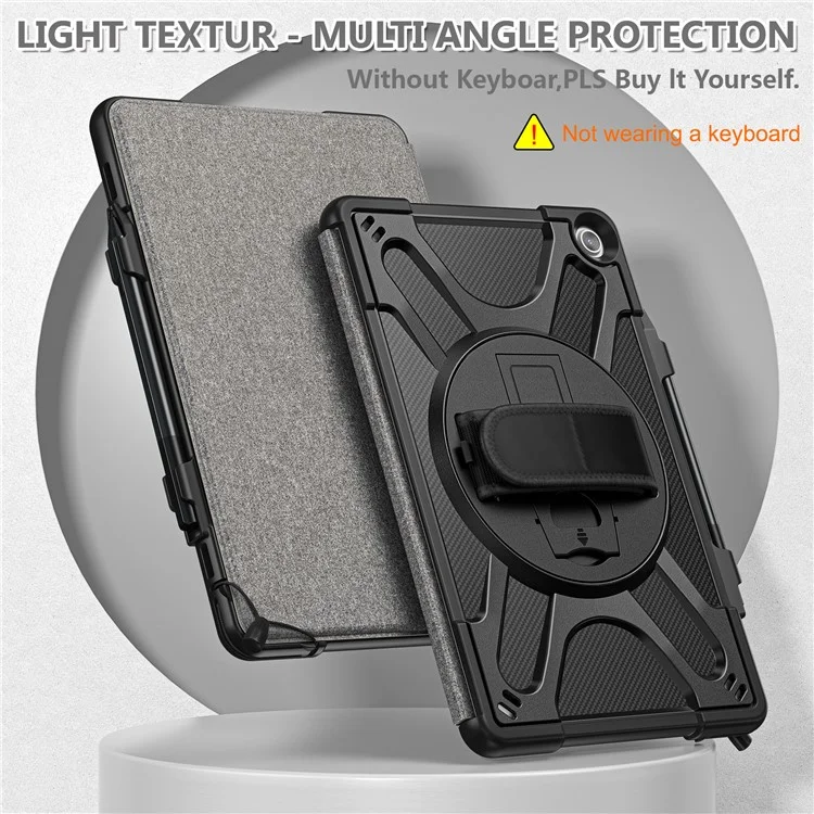 Para Amazon Fire Max 11 Kickstand Tablet Case PC + TPU Funda protectora a prueba de golpes con correa para la mano - Negro