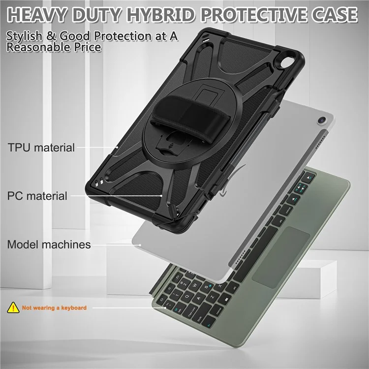 Para Amazon Fire Max 11 Kickstand Tablet Case PC + TPU Funda protectora a prueba de golpes con correa para la mano - Negro
