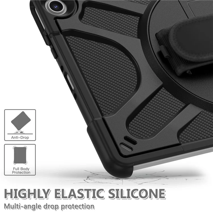 Para Amazon Fire Max 11 Kickstand Tablet Case PC + TPU Funda protectora a prueba de golpes con correa para la mano - Negro