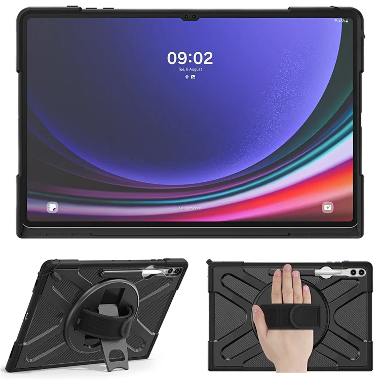 Корпус Таблетки Kickstand Для Samsung Galaxy Tab S8 Ultra X900 X906 / Tab S9 Ultra X910, Прочный Ударный PC + Cover TPU с Ручным Ремешком - Черный