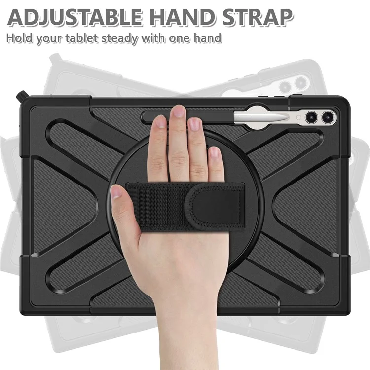 Étui à Tablette de Kickstand Pour Samsung Galaxy Tab S8 Ultra X900 X906 / Tab S9 Ultra X910, Couvercle Robuste PC + TPU Avec Sangle à Main - Noir