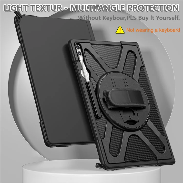 Корпус Таблетки Kickstand Для Samsung Galaxy Tab S8 Ultra X900 X906 / Tab S9 Ultra X910, Прочный Ударный PC + Cover TPU с Ручным Ремешком - Черный