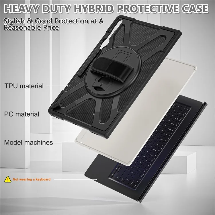 Custodia per tablet con supporto per Samsung Galaxy Tab S10 Ultra X920 / S8 Ultra X900 X906 / Tab S9 Ultra X910, antiurto e resistente in PC + TPU - Nero