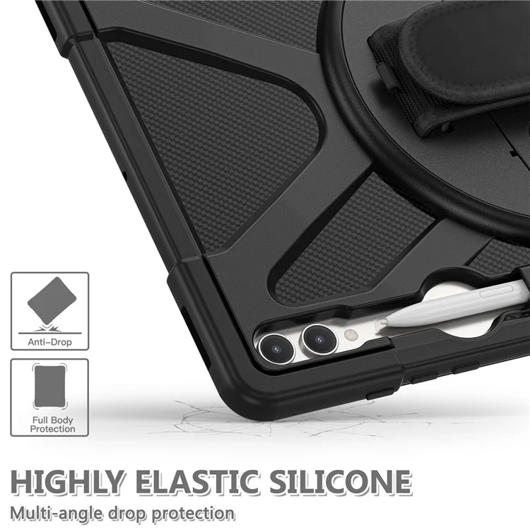 Étui à Tablette de Kickstand Pour Samsung Galaxy Tab S8 Ultra X900 X906 / Tab S9 Ultra X910, Couvercle Robuste PC + TPU Avec Sangle à Main - Noir