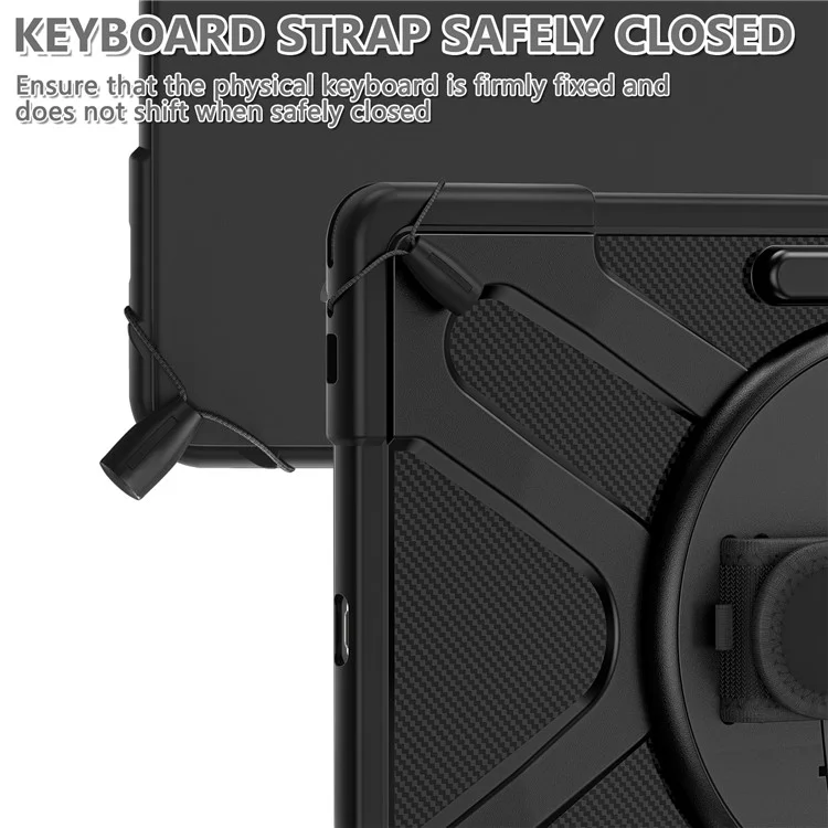 Étui à Tablette de Kickstand Pour Samsung Galaxy Tab S8 Ultra X900 X906 / Tab S9 Ultra X910, Couvercle Robuste PC + TPU Avec Sangle à Main - Noir