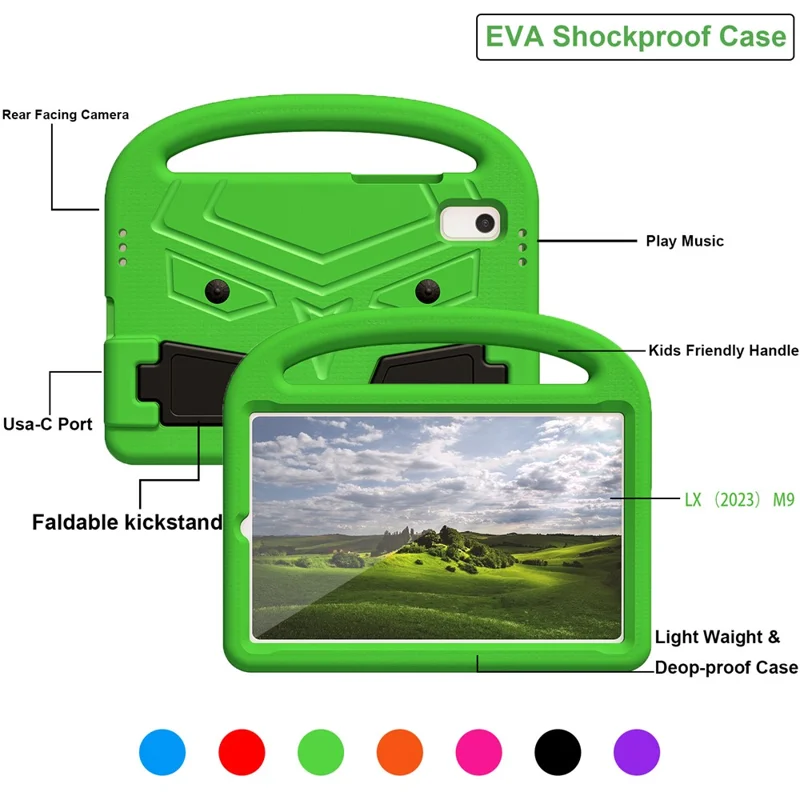 Pour Lenovo Tab M9 Sparrow Style EVA Étui avec support pliable, étui de protection pour tablette avec poignée portable - Vert