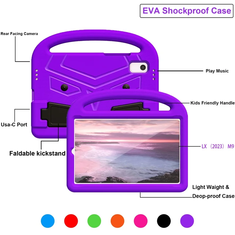 For Lenovo Tab M9 TB-310FU Sparrow Style EVA Case Foldable Kickstand Tablet Protective Cover with Portable Handle - Purple