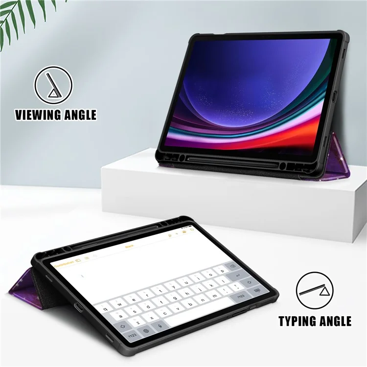 Для Samsung Galaxy Tab S9 (SM-X710 / SM-X716B / SM-X718U) Tri-fold Stand Tablet Case Pattern Printing PU+TPU+Acrylic Protective Cover with Pen Slot - Galaxy