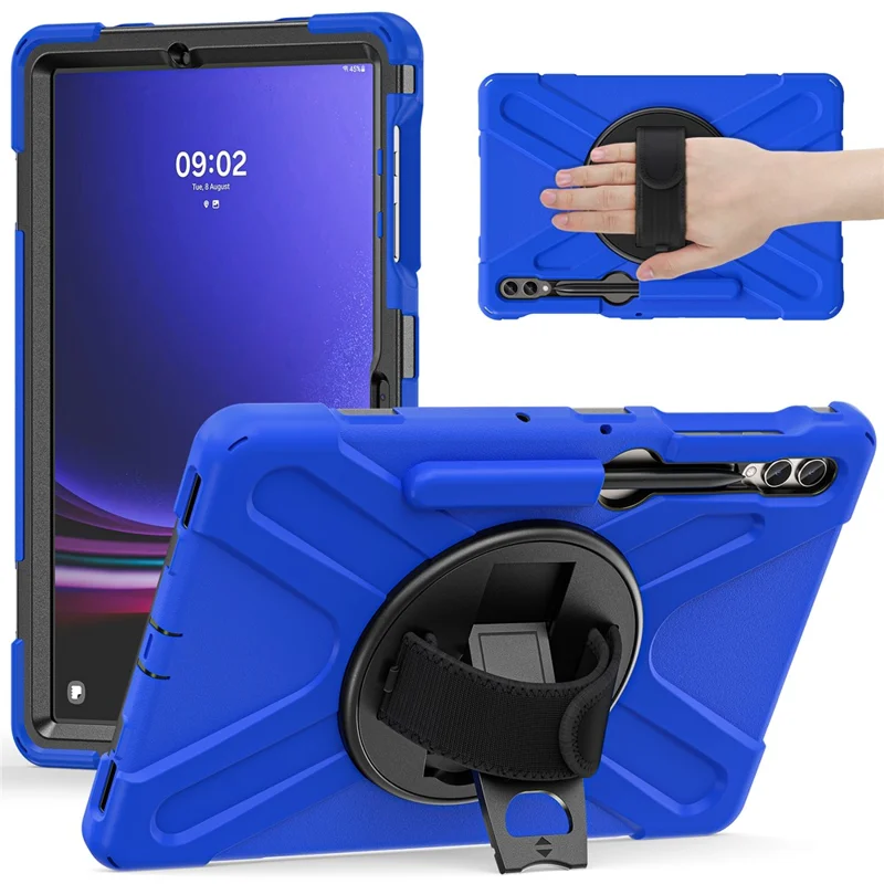 For Samsung Galaxy Tab S10+ X826 / S9 FE+ / S9+ / S8+ / S7+ Wrist Strap Tablet Case Anti-Scratch PC+Silicone Kickstand Cover - Blue