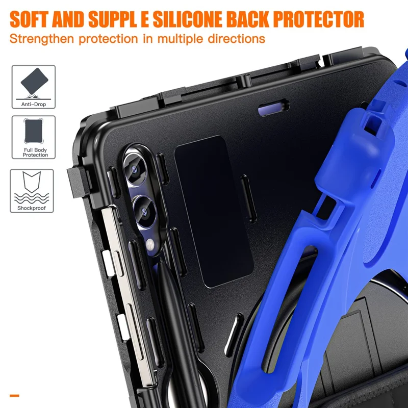 For Samsung Galaxy Tab S10+ X826 / S9 FE+ / S9+ / S8+ / S7+ Wrist Strap Tablet Case Anti-Scratch PC+Silicone Kickstand Cover - Blue