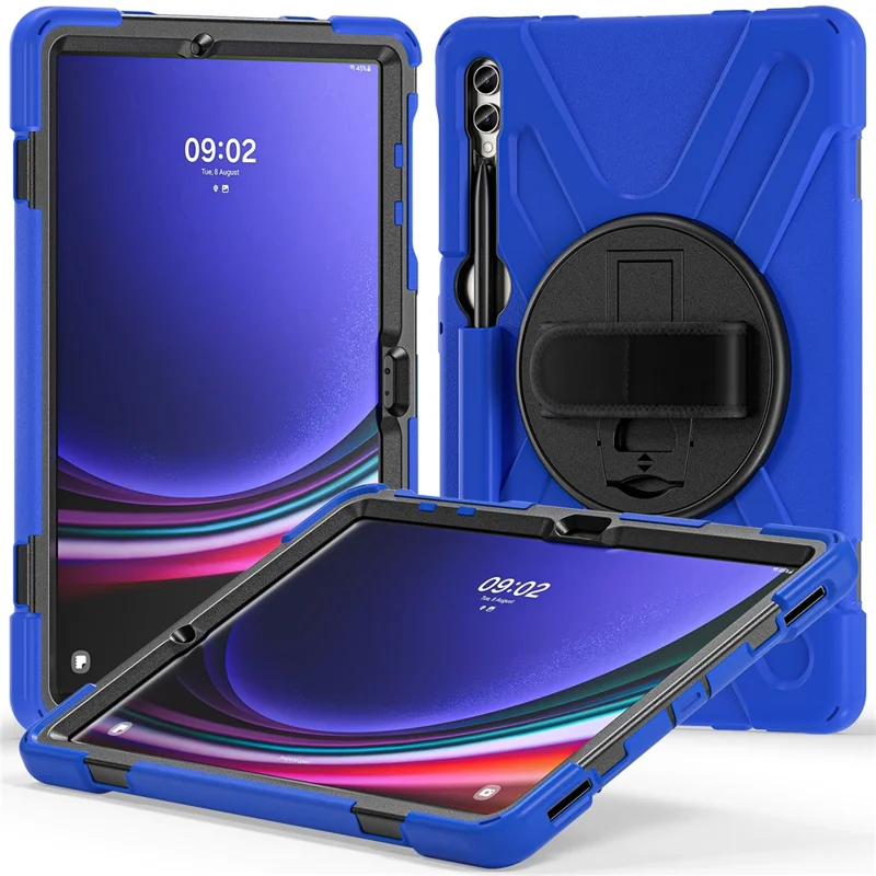 For Samsung Galaxy Tab S10+ X826 / S9 FE+ / S9+ / S8+ / S7+ Wrist Strap Tablet Case Anti-Scratch PC+Silicone Kickstand Cover - Blue