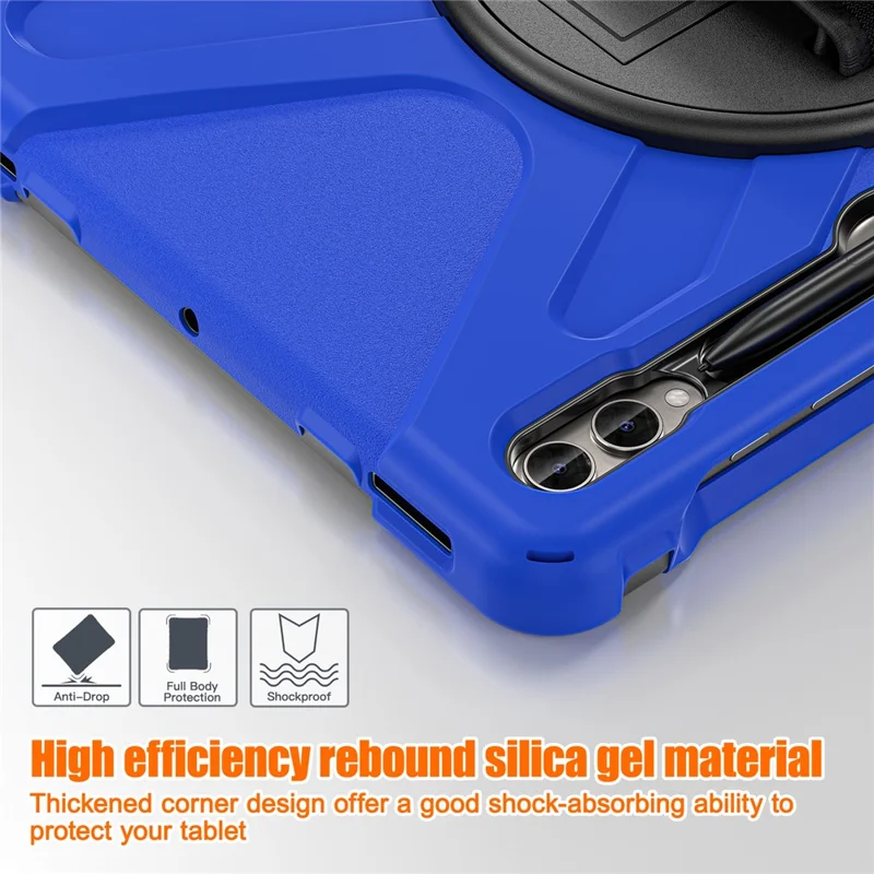 For Samsung Galaxy Tab S10+ X826 / S9 FE+ / S9+ / S8+ / S7+ Wrist Strap Tablet Case Anti-Scratch PC+Silicone Kickstand Cover - Blue