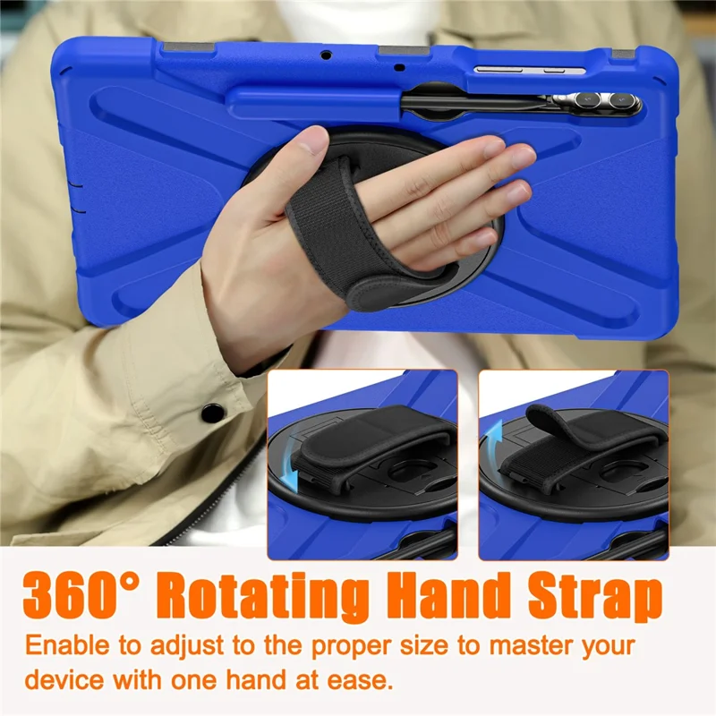 For Samsung Galaxy Tab S10+ X826 / S9 FE+ / S9+ / S8+ / S7+ Wrist Strap Tablet Case Anti-Scratch PC+Silicone Kickstand Cover - Blue
