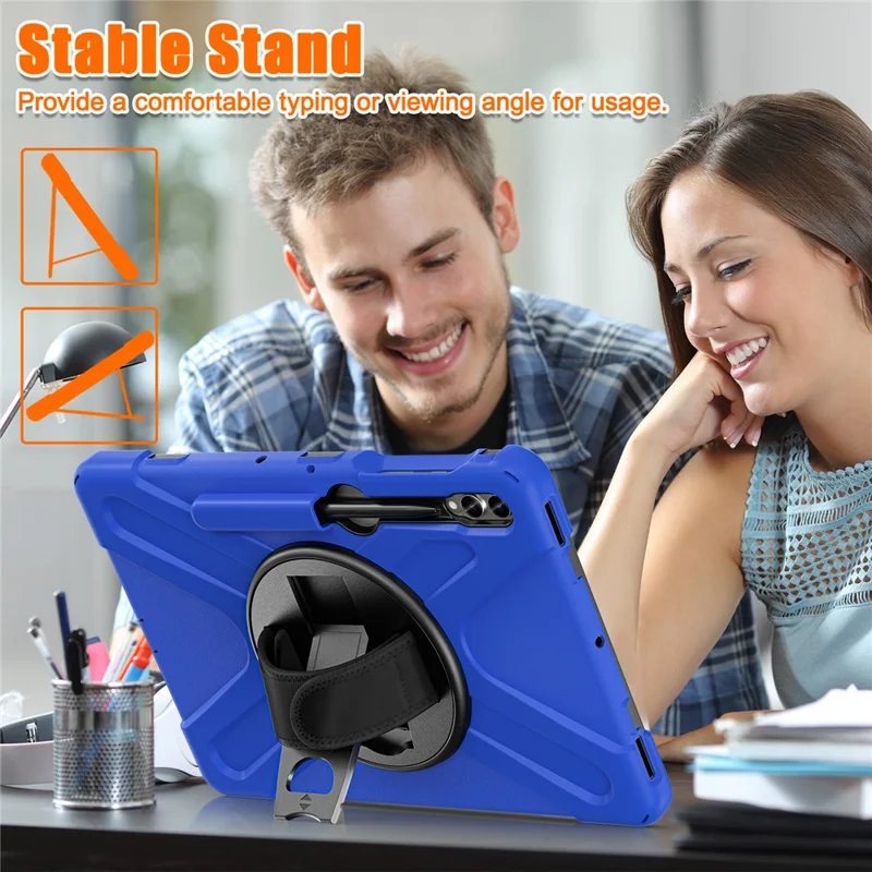 For Samsung Galaxy Tab S10+ X826 / S9 FE+ / S9+ / S8+ / S7+ Wrist Strap Tablet Case Anti-Scratch PC+Silicone Kickstand Cover - Blue