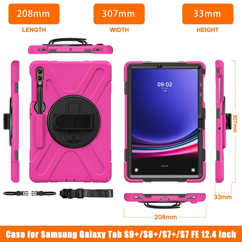 Para Samsung Galaxy Tab S10+ X826 / S9 FE+ / S9+ / S8+ / S7+ Pulseira Tablet Case Anti-Scratch PC+Silicone Kickstand Cover - Rose