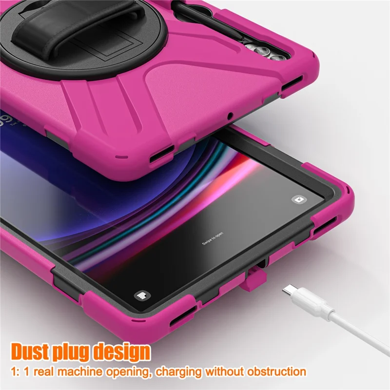 Para Samsung Galaxy Tab S10+ X826 / S9 FE+ / S9+ / S8+ / S7+ Pulseira Tablet Case Anti-Scratch PC+Silicone Kickstand Cover - Rose