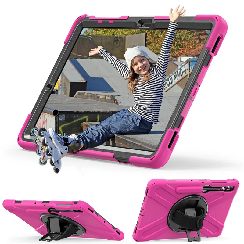 Para Samsung Galaxy Tab S10+ X826 / S9 FE+ / S9+ / S8+ / S7+ Pulseira Tablet Case Anti-Scratch PC+Silicone Kickstand Cover - Rose
