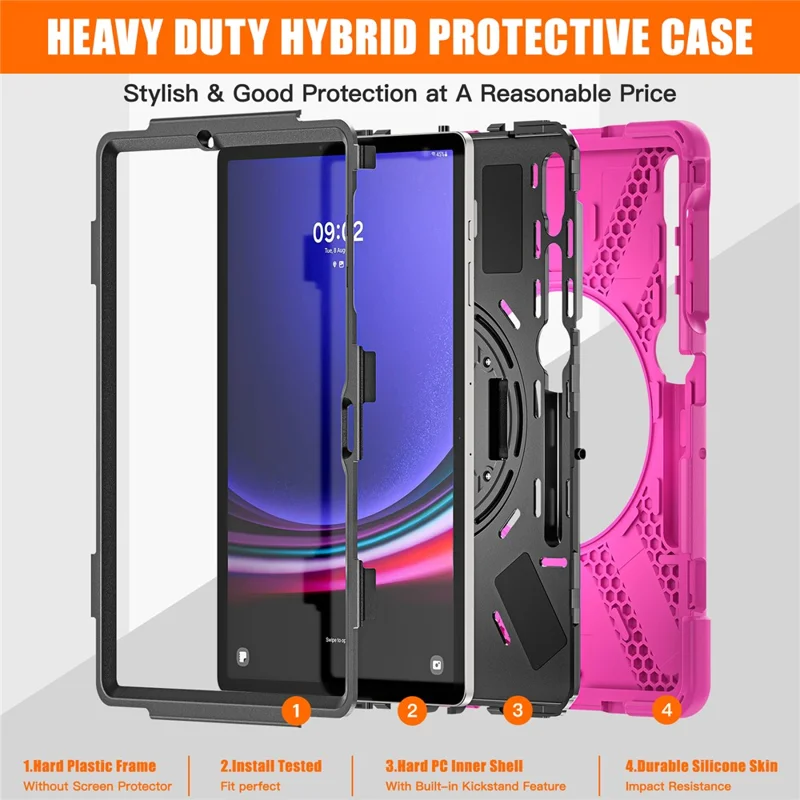 Para Samsung Galaxy Tab S10+ X826 / S9 FE+ / S9+ / S8+ / S7+ Pulseira Tablet Case Anti-Scratch PC+Silicone Kickstand Cover - Rose