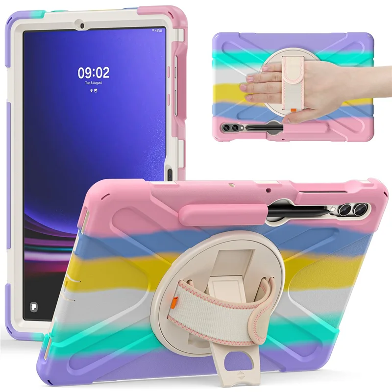 Para Samsung Galaxy Tab S10+ X826 / S9 FE+ / S9+ / S8+ / S7+ Funda con Correa de Muñeca Antiarañazos Carcasa con Soporte de PC+Silicona - Rosa Colorido