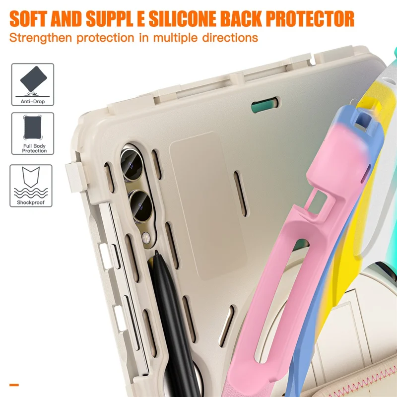 Para Samsung Galaxy Tab S10+ X826 / S9 FE+ / S9+ / S8+ / S7+ Funda con Correa de Muñeca Antiarañazos Carcasa con Soporte de PC+Silicona - Rosa Colorido