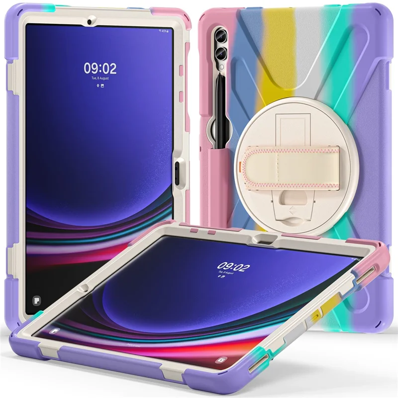 Para Samsung Galaxy Tab S10+ X826 / S9 FE+ / S9+ / S8+ / S7+ Funda con Correa de Muñeca Antiarañazos Carcasa con Soporte de PC+Silicona - Rosa Colorido