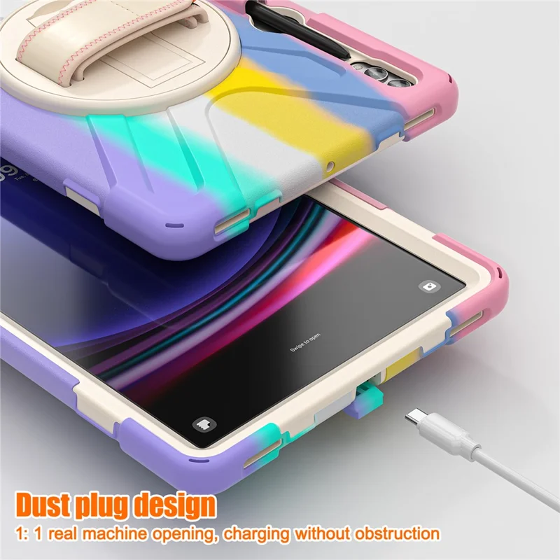 Para Samsung Galaxy Tab S10+ X826 / S9 FE+ / S9+ / S8+ / S7+ Funda con Correa de Muñeca Antiarañazos Carcasa con Soporte de PC+Silicona - Rosa Colorido